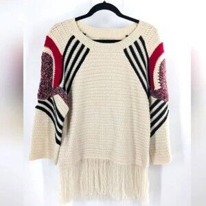 Anthropologie Moon‎ River Sunset Fringed boho sweater Size XS